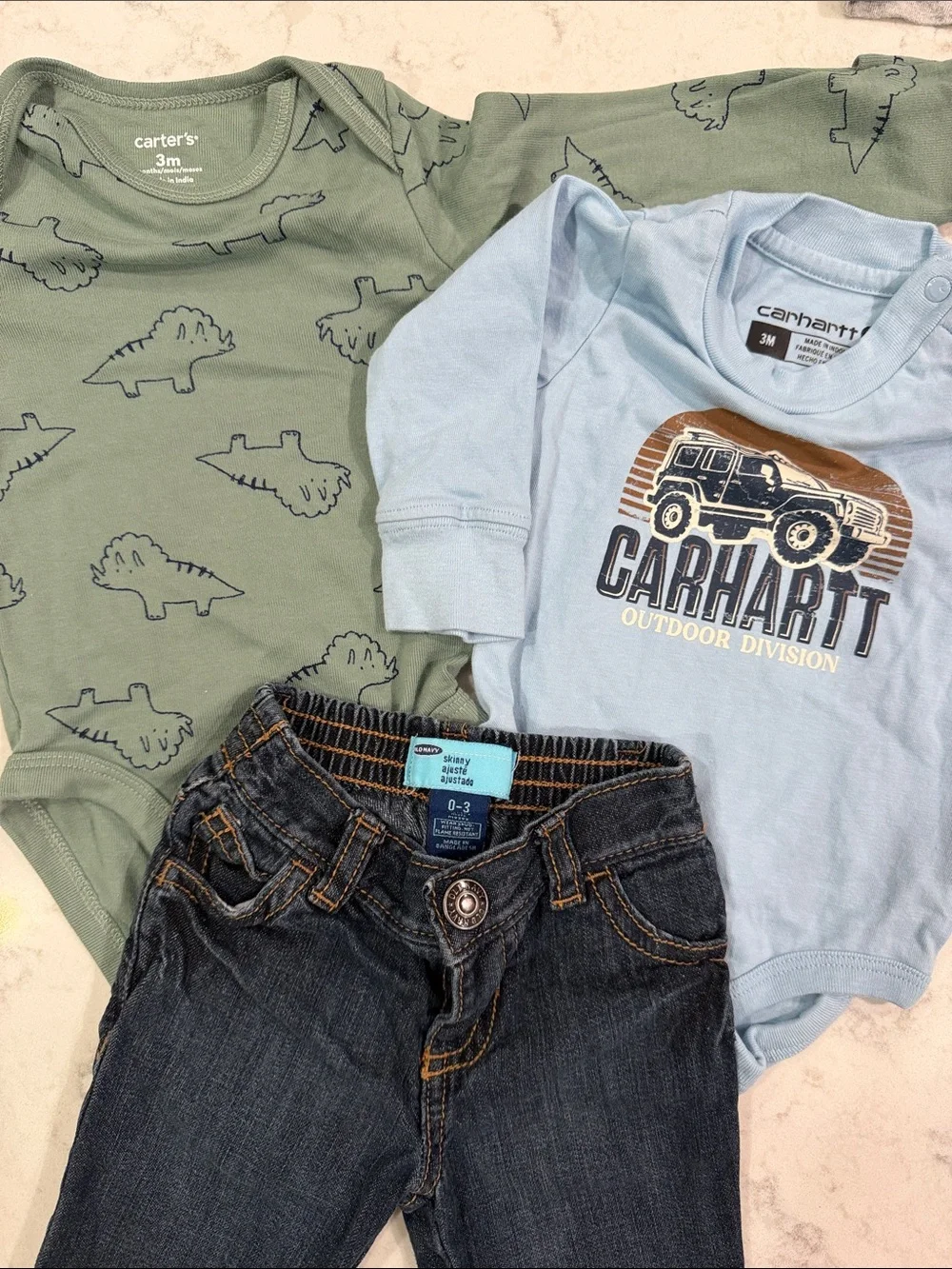 3 month Baby Boy outfits: Blue, Green Gray. 11 items